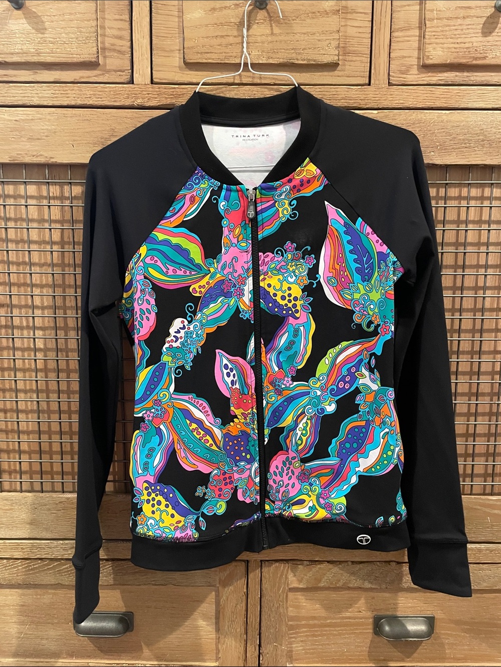Trina Turk Women’s Black activewear Jacket with Multicolor Floral Print
